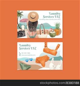 Name card template with summer outfit fashion concept,watercolor style 