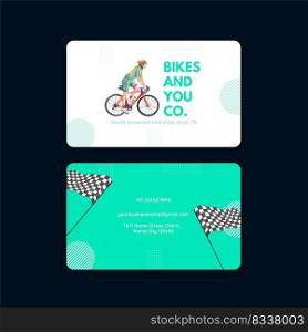 Name card template with world bicycle day concept,watercolor style 