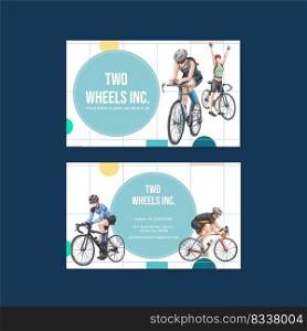 Name card template with world bicycle day concept,watercolor style 