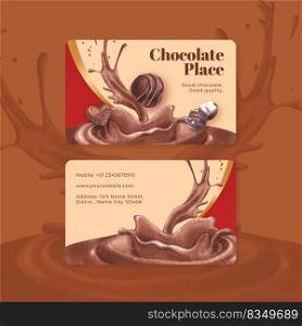 Name card template with world chocolate day concept,watercolor style

