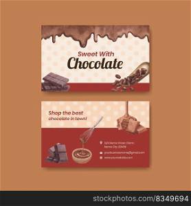 Name card template with world chocolate day concept,watercolor style 