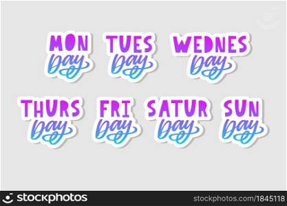 Names of days of the week, vintage grunge typographic, uneven stamp style lettering for your calendar. Names of days of the week, vintage grunge typographic, uneven stamp style lettering for your calendar designs