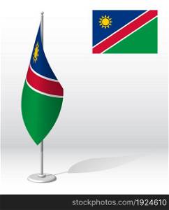 NAMIBIA flag on flagpole for registration of solemn event, meeting foreign guests. National independence day of NAMIBIA. Realistic 3D vector on white