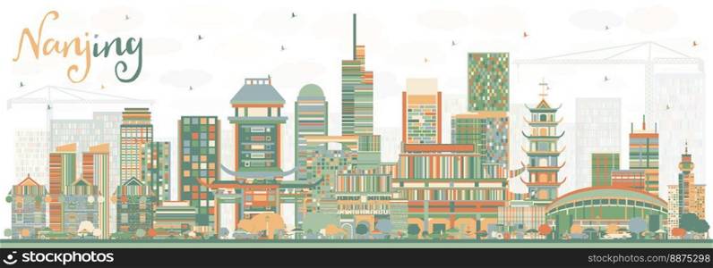 Nanjing China Skyline with Color Buildings. Vector Illustration. Business Travel and Tourism Illustration with Modern Architecture.