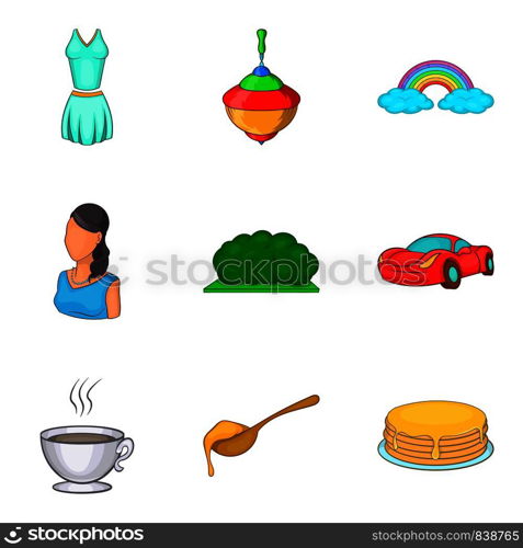 Nanny icons set. Cartoon set of 9 nanny vector icons for web isolated on white background. Nanny icons set, cartoon style