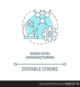 Nano-level manufacturing concept icon. Cyber-physical systems usage benefit idea thin line illustration. Material manipulation and control. Vector isolated outline RGB color drawing. Editable stroke. Nano-level manufacturing concept icon
