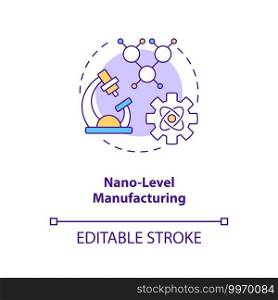 Nano-level manufacturing concept icon. Cyber-physical systems usage benefit idea thin line illustration. Nanoscaled materials production. Vector isolated outline RGB color drawing. Editable stroke. Nano-level manufacturing concept icon