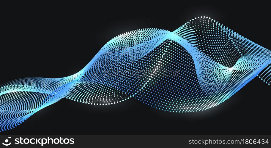 Nano technology wave with synergy effect. Dotted particle lines, big data science, cyber space futuristic wave. Abstract futuristic background. Vector illustration
