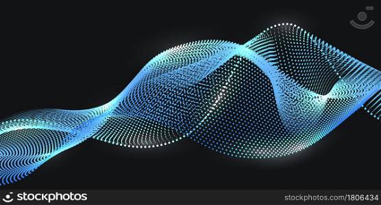 Nano technology wave with synergy effect. Dotted particle lines, big data science, cyber space futuristic wave. Abstract futuristic background. Vector illustration