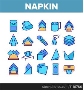 Napkin Hygiene Paper Collection Icons Set Vector Thin Line. Sanitary Antibacterial Napkin For Restroom, Towel For Eater In Restaurant Concept Linear Pictograms. Color Contour Illustrations. Napkin Hygiene Paper Collection Icons Set Vector