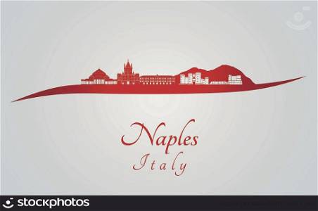 Naples skyline in red and gray background in editable vector file