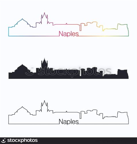 Naples skyline linear style with rainbow in editable vector file