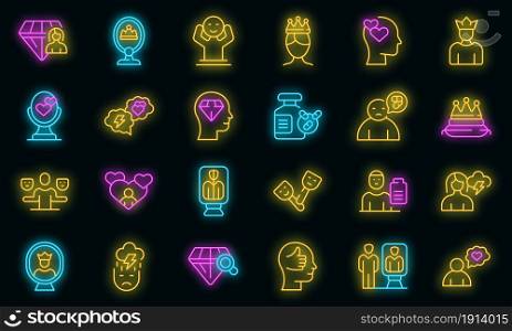 Narcissism icon. Outline narcissism vector icon neon color on black. Narcissism icon, outline style