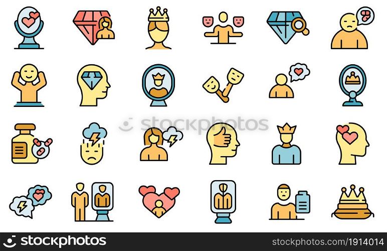Narcissism icon. Outline narcissism vector icon thin line color flat isolated on white. Narcissism icon, outline style