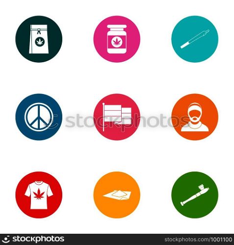 Narcotic icons set. Flat set of 9 narcotic vector icons for web isolated on white background. Narcotic icons set, flat style