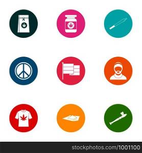 Narcotic icons set. Flat set of 9 narcotic vector icons for web isolated on white background. Narcotic icons set, flat style