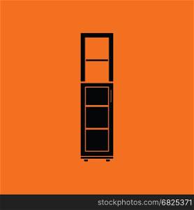 Narrow cabinet icon. Orange background with black. Vector illustration.