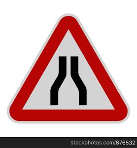 Narrowing of the road icon. Flat illustration of narrowing of the road vector icon for web.. Narrowing of the road icon, flat style.