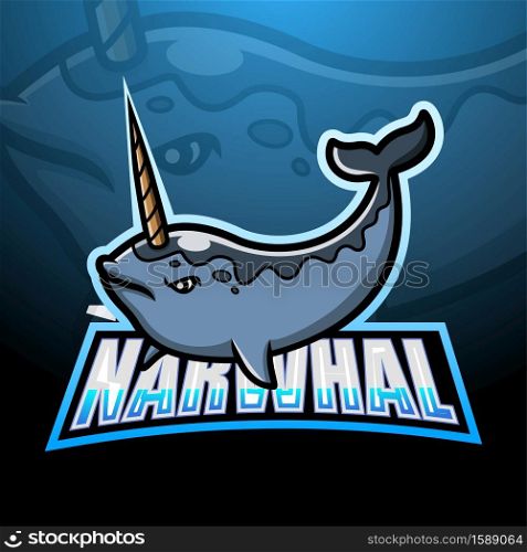 Narwhal mascot esport logo design
