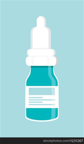 Nasal drops bottle icon. Pharmaceutical drug drop for ear or eyes. Simple medical drug vector on the blue background in flat style.. Nasal drops bottle icon. Pharmaceutical drug drop for ear or eyes. Simple medical drug vector on the blue background in flat