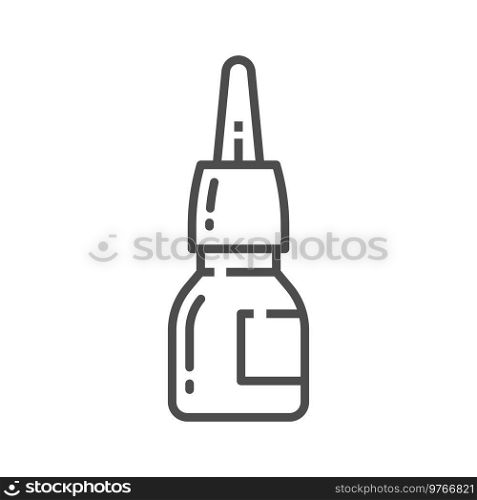 Nasal or eye drops isolated line art icon. Vector container with fluids, bottle with medicine. Bottle with eye or nasal drops isolated