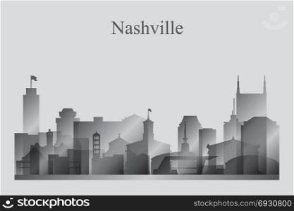 Nashville city skyline silhouette in grayscale vector illustration