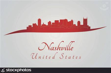 Nashville skyline in red and gray background in editable vector file