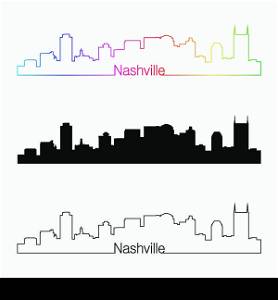 Nashville skyline linear style with rainbow in editable vector file
