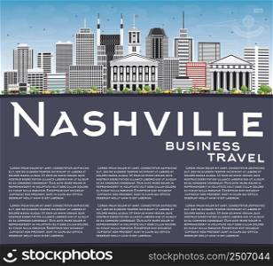 Nashville Skyline with Gray Buildings, Blue Sky and Copy Space. Vector Illustration. Business Travel and Tourism Concept with Modern Architecture. Image for Presentation Banner Placard and Web Site.