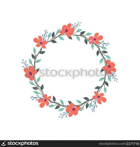 Nasturtium and lavender flower wreath. Green decorative ivy. Spring floral vintage round frames. Creeper plant flat vector illustration