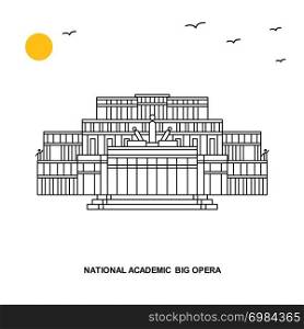 NATIONAL ACADEMIC; BIG OPERA Monument. World Travel Natural illustration Background in Line Style