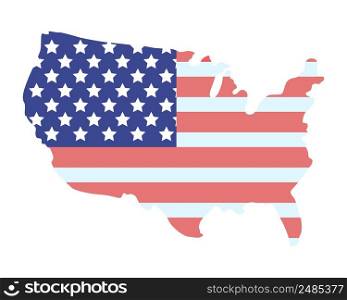 National American flag on country map semi flat color vector object. Full sized item on white. Patriotism and liberty simple cartoon style illustration for web graphic design and animation. National American flag on country map semi flat color vector object
