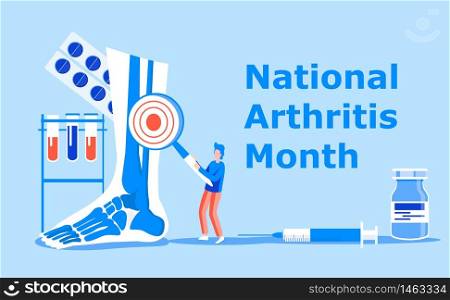 National arthritis month is celebrated in May in USA. Blue ribbon sign. Rheumatism, osteoarthritis problems. Healthcare flat concept vector on the blue background for banner, app.. National arthritis month is celebrated in May in USA. Blue ribbon sign. Rheumatism, osteoarthritis problems. Healthcare flat concept vector on the blue background for banner