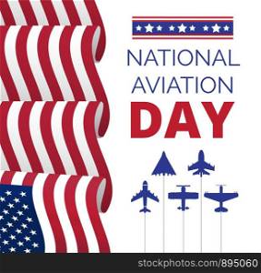National Aviation Day in USA, celebrated in August. Silhouettes of passenger and military aircraft