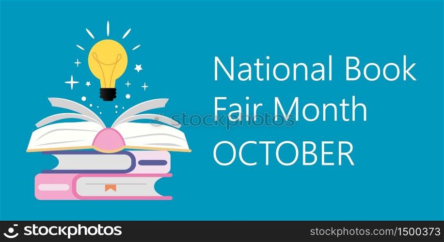 National Book Month is an annual designation observed in October. Celebration focuses on the importance of reading, writing and literature. Flat concept vector for banner, poster, web.. National Book Month is an annual designation observed in October. Celebration focuses on the importance of reading