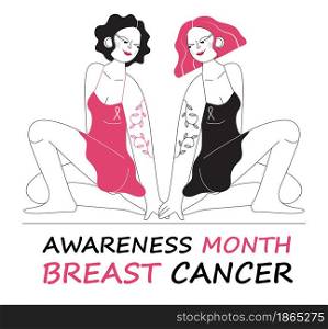 National Breast Cancer Awareness Month is celebrated in America. Annual international health campaign organized by breast cancer charities every October. Girl power flat concept vector.. National Breast Cancer Awareness Month is celebrated in America. Annual international health campaign organized by breast cancer