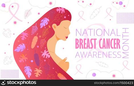National Breast Cancer Awareness Month NBCAM celebrated in America. Annual international health campaign organized by breast cancer charities every October. Flat concept vector for banner, poster.. National Breast Cancer Awareness Month NBCAM celebrated in America. Annual international health campaign