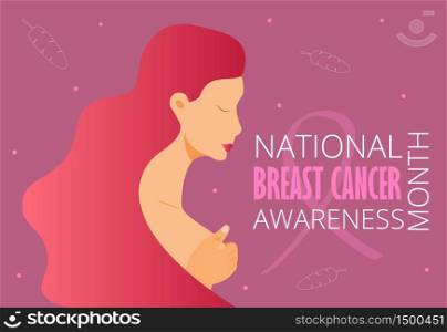 National Breast Cancer Awareness Month (NBCAM) celebrated in America. Annual international health campaign organized by breast cancer charities every October. Flat concept vector for banner, poster.. National Breast Cancer Awareness Month (NBCAM) celebrated in America.