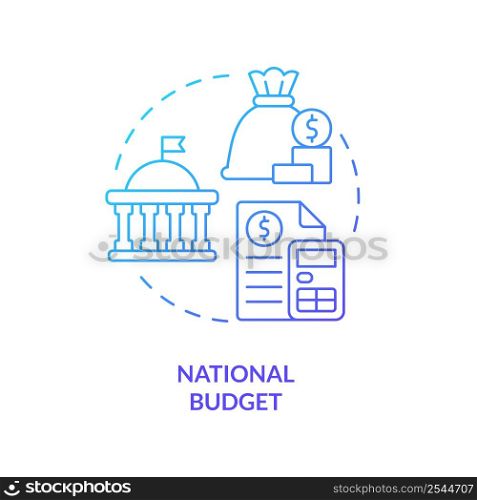 National budget blue gradient concept icon. Financial program for country. Government budgeting type abstract idea thin line illustration. Isolated outline drawing. Myriad Pro-Bold font used. National budget blue gradient concept icon