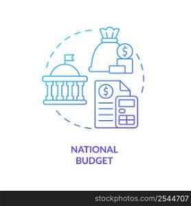 National budget blue gradient concept icon. Financial program for country. Government budgeting type abstract idea thin line illustration. Isolated outline drawing. Myriad Pro-Bold font used. National budget blue gradient concept icon