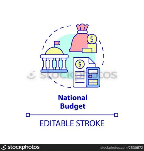 National budget concept icon. Financial program for country. Budgeting type abstract idea thin line illustration. Isolated outline drawing. Editable stroke. Arial, Myriad Pro-Bold fonts used. National budget concept icon