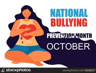 National Bullying Prevention month in October in USA. Victim scene in society. Stressed person in shame. Concept of accusation in life, depression in work, in school.. National Bullying Prevention month in October in USA. Victim scene in society.