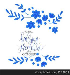 National Bullying Prevention Month October web banner. Blue support and awareness ribbon symbol. Vector illustration art. National Bullying Prevention Month October web banner. Blue support and awareness ribbon symbol. Vector illustration