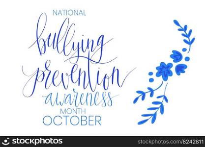 National Bullying Prevention Month October web banner. Blue support and awareness ribbon symbol. Vector illustration art. National Bullying Prevention Month October web banner. Blue support and awareness ribbon symbol. Vector illustration
