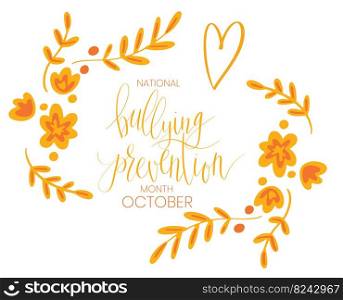 National Bullying Prevention Month October web banner. Orange support and awareness ribbon symbol. Vector illustration art. National Bullying Prevention Month October web banner. Orange support and awareness ribbon symbol. Vector illustration
