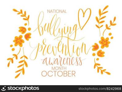National Bullying Prevention Month October web banner. Orange support and awareness ribbon symbol. Vector illustration art. National Bullying Prevention Month October web banner. Orange support and awareness ribbon symbol. Vector illustration