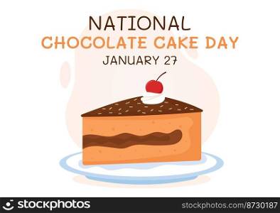 National Chocolate Cake Day Celebration On January 27 with Delicious Sweetness in Flat Cartoon Background Hand Drawn Templates Illustration