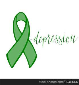 National Depression Education and Awareness Month October handwritten lettering and green support ribbon. Web banner vector template art. National Depression Education and Awareness Month October handwritten lettering and green support ribbon. Web banner vector template