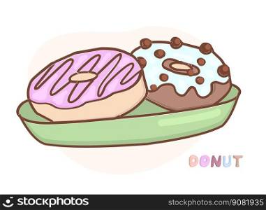 NATIONAL DONUT DAY.glazed sweet donut. Draw funny american kawaii traditional sweet donut vector illustration. American traditional food, cooking, menu concept. Doodle in cartoon style.. NATIONAL DONUT DAY.glazed sweet donut. Draw funny american kawaii traditional sweet donut vector illustration. American traditional food, cooking, menu concept. Doodle in cartoon style