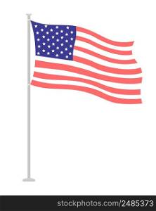 National flag of America on pole semi flat color vector object. Full sized item on white. Democracy and freedom simple cartoon style illustration for web graphic design and animation. National flag of America on pole semi flat color vector object